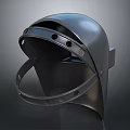 Black Protective Metal Helmet Like Equipment With Straps And Holes Design