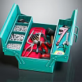 Green Toolbox Organizer with Various Hardware Tools Including Hammer Wrench Pliers Screws and Tape Measure