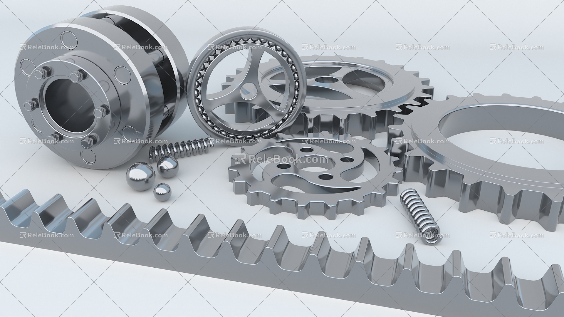 Pulley gear industrial parts spring 3d model