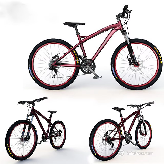 Red Mountain Bicycle With Black Tires Red Rims And Sturdy Frame Design 3d model 