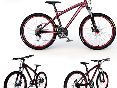Red Mountain Bicycle With Black Tires Red Rims And Sturdy Frame Design 3d model