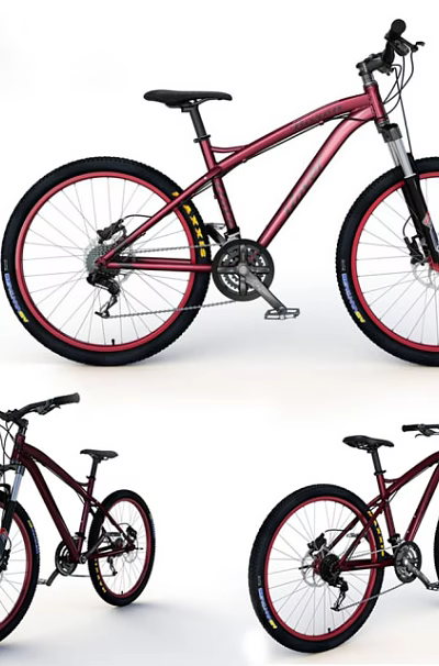 Red Mountain Bicycle With Black Tires Red Rims And Sturdy Frame Design 3d model