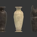 Carved Sculpture Vases With Intricate Patterns Dark Light Colors And Animal Head Design