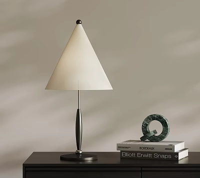 Modern Table Lamp With White Cone Shade Black Base Green Decor And Stack Of Books 3d model