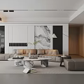Modern Living And Dining Room Interior With Beige Sofa Marble Coffee Table And Wall Art