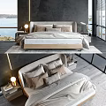 Modern Double Bed With Plush Pillows And Bedside Lamps In Elegant Bedroom