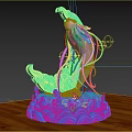 Colorful Decorative Sculpture Featuring Golden Moon Top And Blue Wave Base