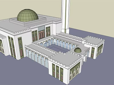 Classical European Style Architecture Featuring Green Dome White Walls And Courtyard Arches 3d model