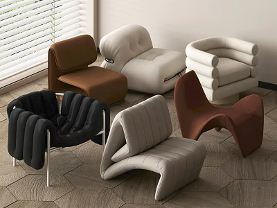 Modern Sofa Stools Featuring Unique Shapes Different Colors And Stylish Designs In Interior 3d model