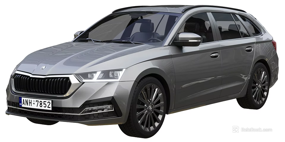 Silver Skoda Station Wagon Car With Stylish Headlights And Wheels 3d model 
