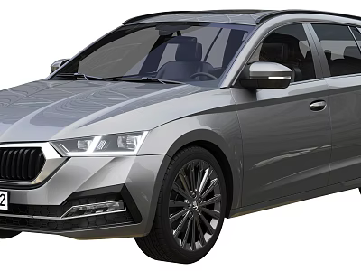 Silver Skoda Station Wagon Car With Stylish Headlights And Wheels 3d model