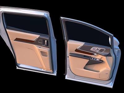Open Car Doors Interior With Beige Panel Wood Trim And Control Buttons 3d model