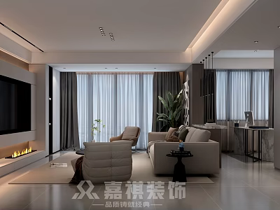 Modern Minimalist Living And Dining Room With Comfortable Furniture And Warm Ambient Lighting Design 3d model