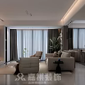 Modern Minimalist Living And Dining Room With Comfortable Furniture And Warm Ambient Lighting Design