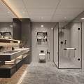 Modern Bathroom Interior Design With Double Vanity Mirror Plant And Glass Shower Enclosure