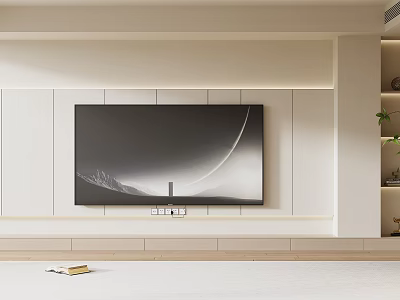 Modern Minimalist TV Background Wall With Simple Layout And Light Tones 3d model