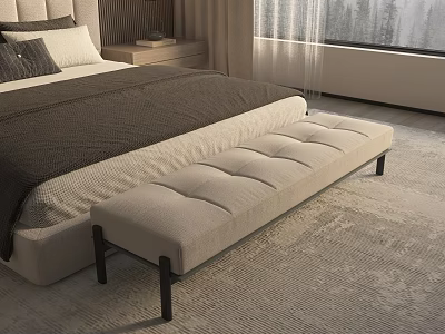 Sleek Modern Bed Frame with Upholstered Bench Soft Rug and Window View 3d model