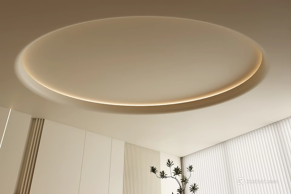 Modern Round Ceiling With Circular LED Strip Lighting In Interior Design 3d model 