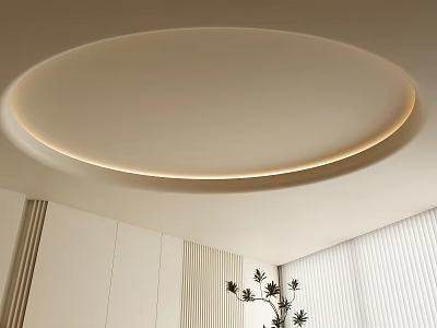 Modern Round Ceiling With Circular LED Strip Lighting In Interior Design 3d model