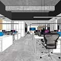 Public Office Space With Open Layout Desks Computers Ergonomic Chairs And Ceiling Lights