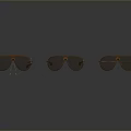 Three Pairs Sunglasses with Orange Black Frames Brown Lenses Reflective Effect on Gray Gradient Background