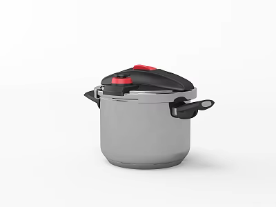 Stainless Steel Pressure Cooker With Black Red Lid And Modern Kitchen Cookware Design 3d model