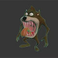 3D Cartoon Wolf Game Movie Character With Fierce Expression Sharp Teeth And Red Tongue
