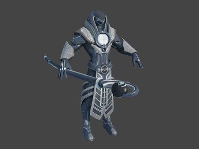 Futuristic Armored Character Design With Glowing Orb Axe And Dark Silver Armor 3d model