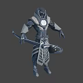 Futuristic Armored Character Design With Glowing Orb Axe And Dark Silver Armor