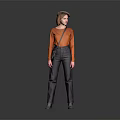 Stylish Woman Wearing Orange Top Gray Pants And Black Crossbody Bag Standing Against Gray Background