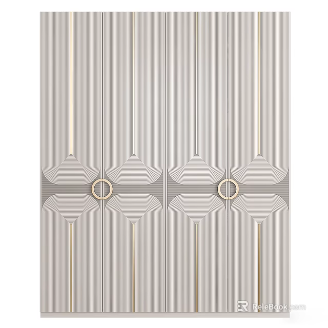 Modern Wardrobe Design With Geometric Patterns Gold Lines And Circular Handles 3d model 