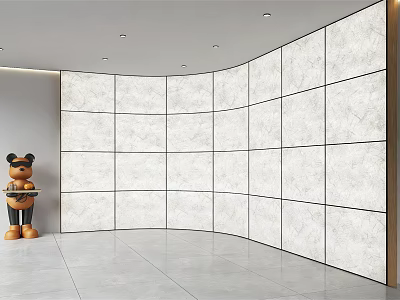 Curved Marble Tile Feature Wall In Modern Minimalist Interior With Clean White Surface 3d model