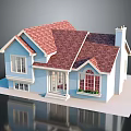 Detached House Exterior Design With Blue Walls Red Roof And White Window Frames