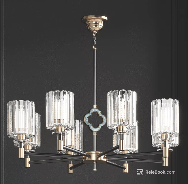 Modern Crystal Chandelier With Glass Cylinders And Decorative Brass Accents 3d model 