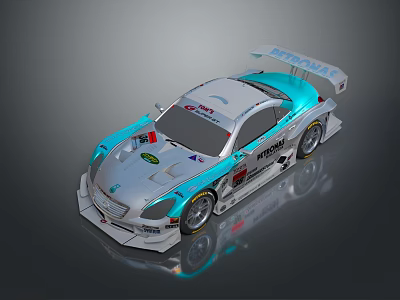 Silver and Light Blue Racing Car with Aerodynamic Design Rear Wing and Sponsor Logos 3d model