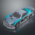 Silver and Light Blue Racing Car with Aerodynamic Design Rear Wing and Sponsor Logos