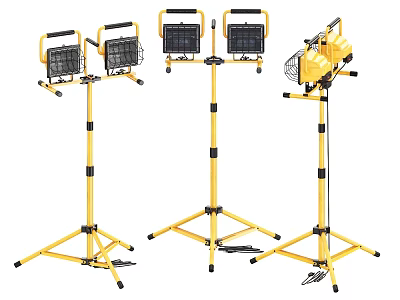 Yellow Tripod Floor Lamps With Adjustable Height Metal Frame Work Lighting 3d model