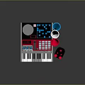 KOTEL Electronic Equipment with Piano Style Keyboard Buttons Knobs Red Speaker Clock and Joystick