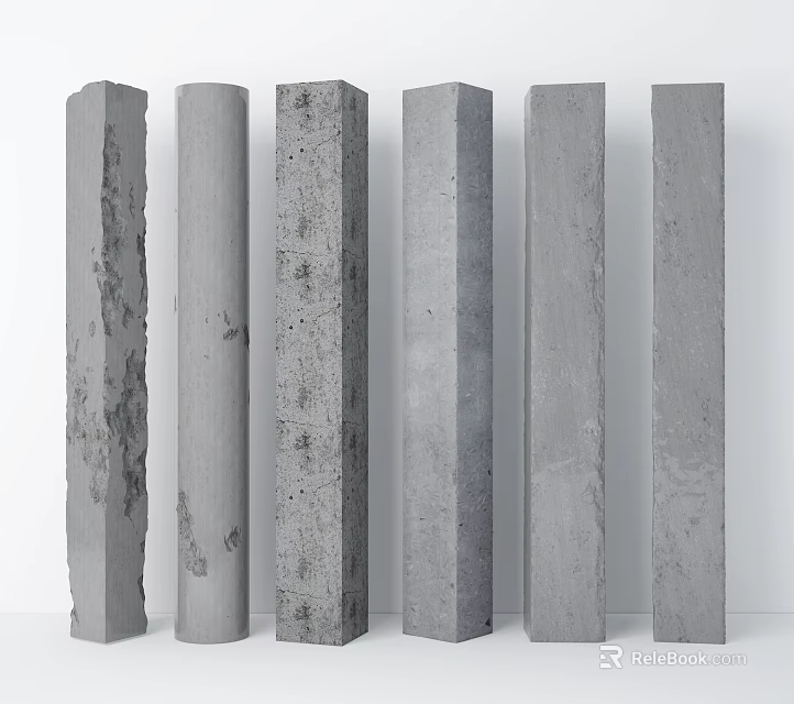 Concrete Columns With Various Textures And Surface Styles For Architectural Design 3d model 