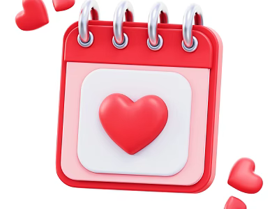Adorable Decorative Ornament Set with Red Calendar and Small Hearts Around 3d model