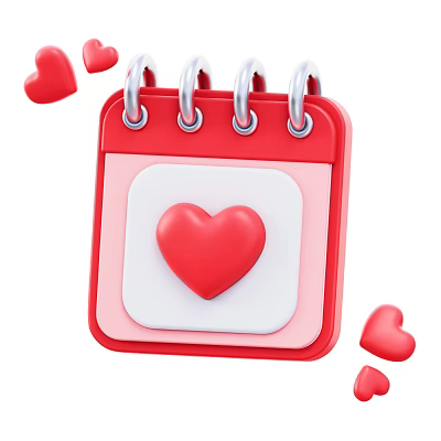 Adorable Decorative Ornament Set with Red Calendar and Small Hearts Around 3d model