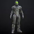 Man In Futuristic Armor With Glowing Green Accents And Sci Fi Design