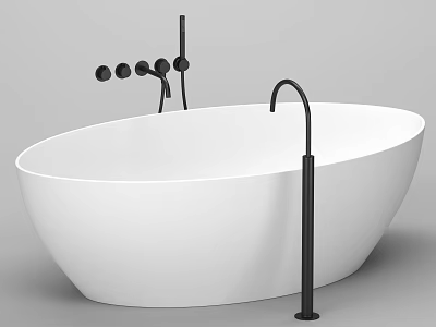 Elegant Modern Freestanding White Bathtub With Black Faucet And Fixtures Design 3d model