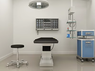 Advanced Medical Devices In Operating Room With Surgical Table Operating Lamp Control Panel And Cabinet 3d model