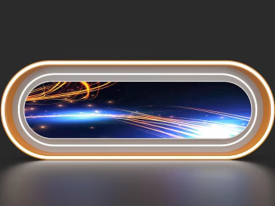 Oval Event Display Wall With Orange Border Illuminated Effect Blue Background And Tech Light Streaks 3d model