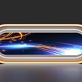 Oval Event Display Wall With Orange Border Illuminated Effect Blue Background And Tech Light Streaks