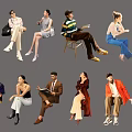 Group of Multiple People in Diverse Sitting Poses With Casual Clothing Styles