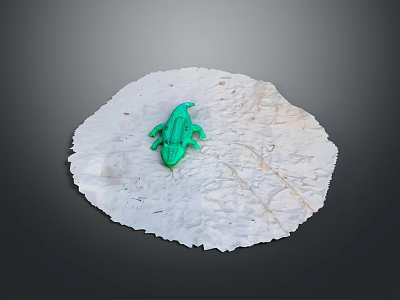 Green Crocodile Toy Placed on White Irregular Edged Circular Object with Grey Background 3d model
