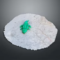 Green Crocodile Toy Placed on White Irregular Edged Circular Object with Grey Background