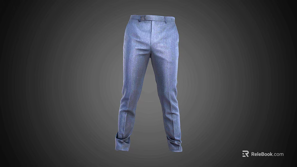 Blue Slim Fit Tailored Trousers With Pleated Front And Cuffed Hem For Formal Business Attire 3d model 